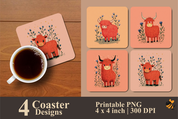 Orange Cow Coaster Sublimation Design