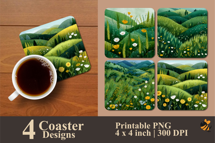 Natural Green Coaster Sublimation Design