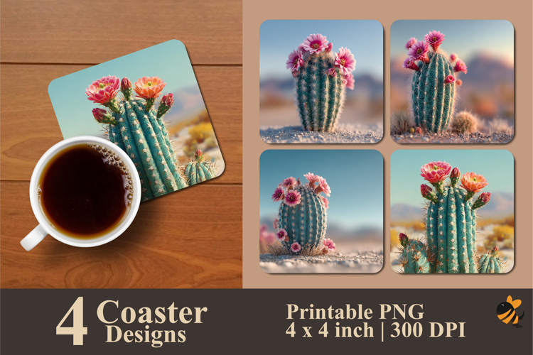 Flower Cactus Coaster Sublimation Design