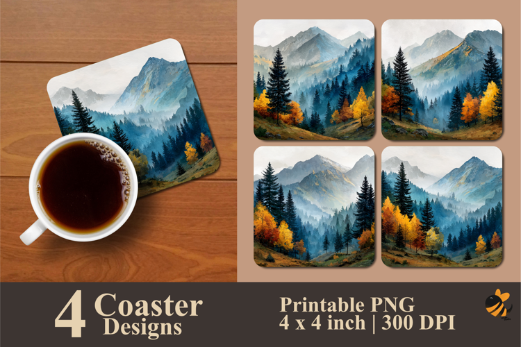 Autumn Mountain Coaster Sublimation Designs