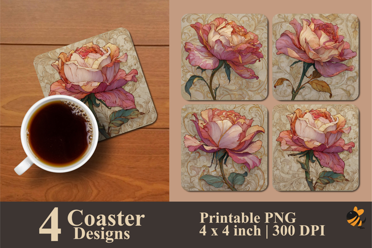 Elegant Rose Bloom Coaster Sublimation Design