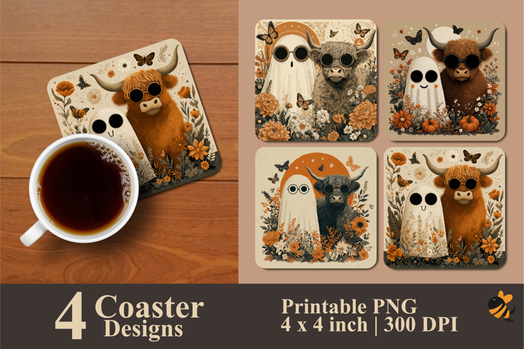 Funny Cow and Ghost Coaster Sublimation Design