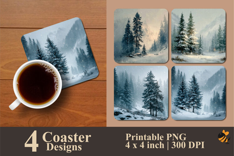 Abstract Winter Nature Coaster Sublimation Design example image 1