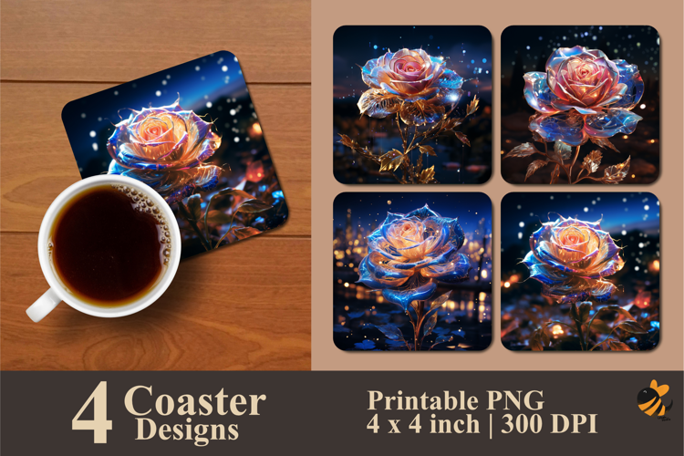 Rose Crystal Coaster Sublimation Design