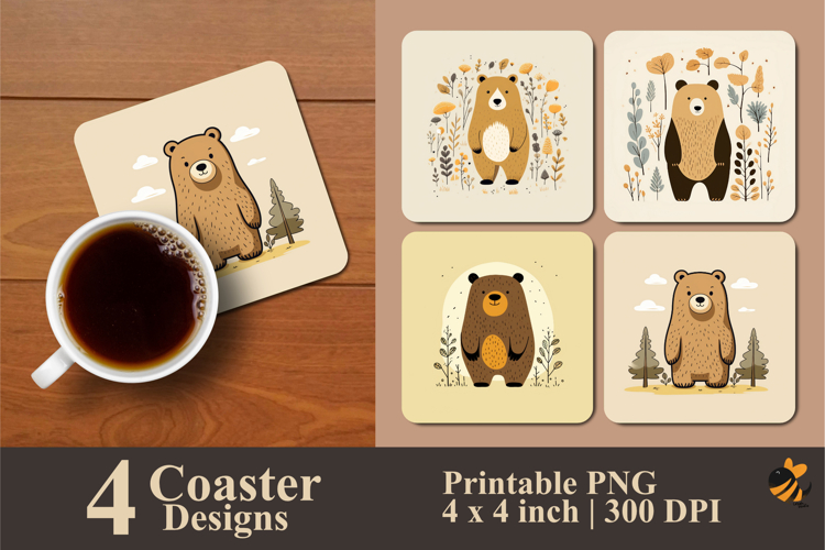 Brown Bear Coaster Sublimation Design