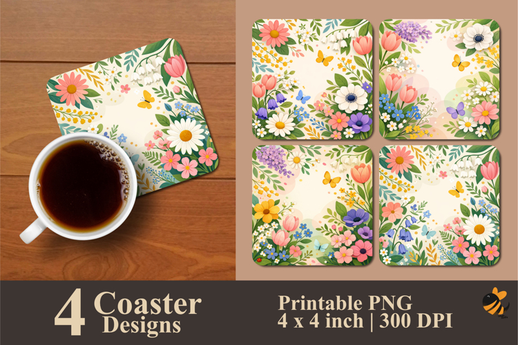 Simple Spring Floral Coaster Sublimation Design