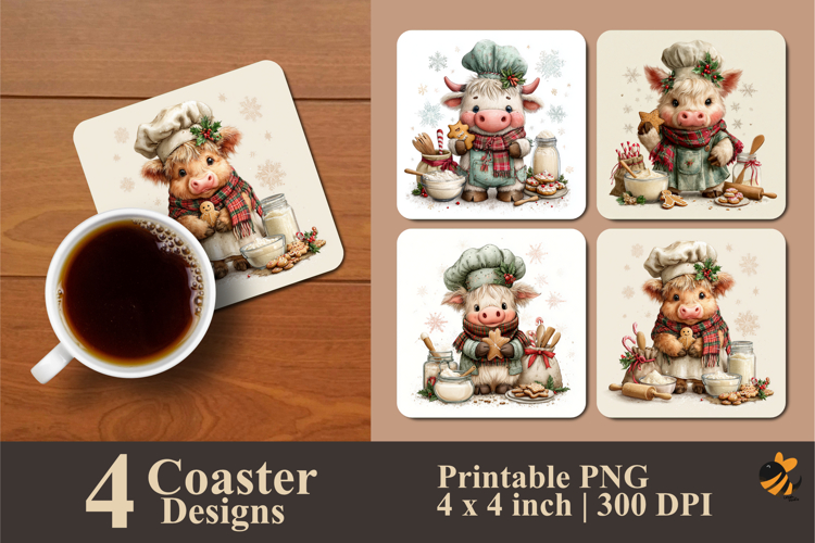 Whimsical Cow Coaster Sublimation Design
