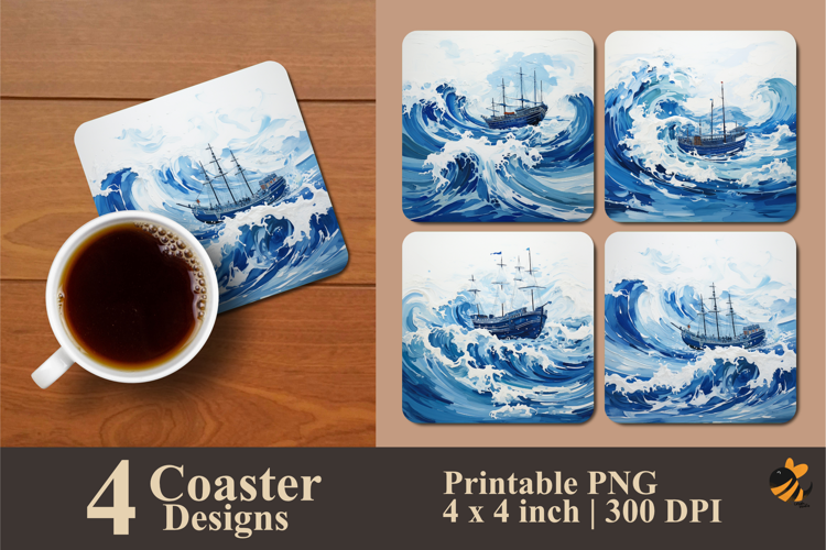 Big Blue Wave Coaster Sublimation Design