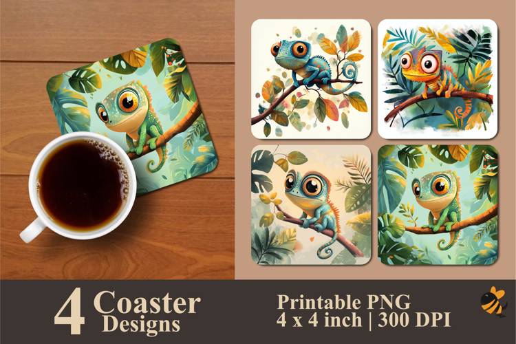 Cute Chameleon Coaster Sublimation Design