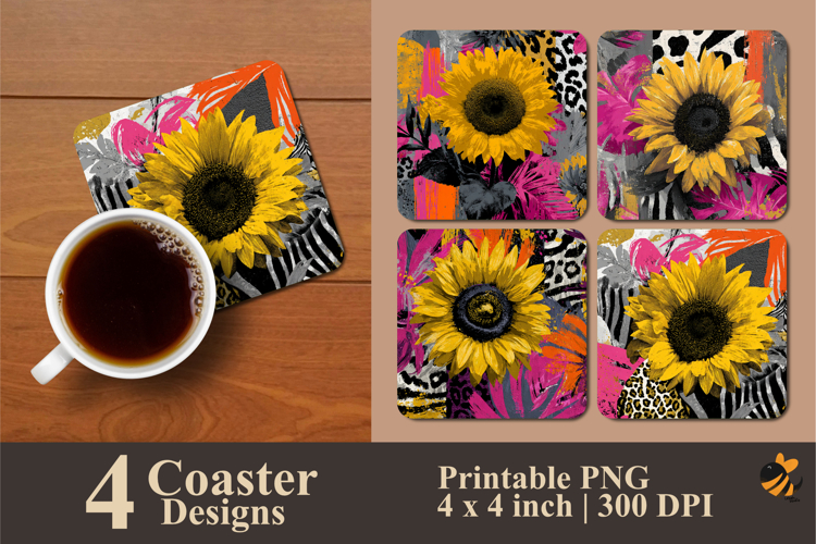 Sunflower Center Coaster Sublimation Design