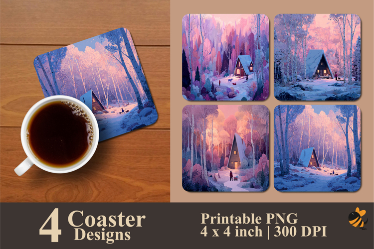 Snowy Landscape Coaster Sublimation Design