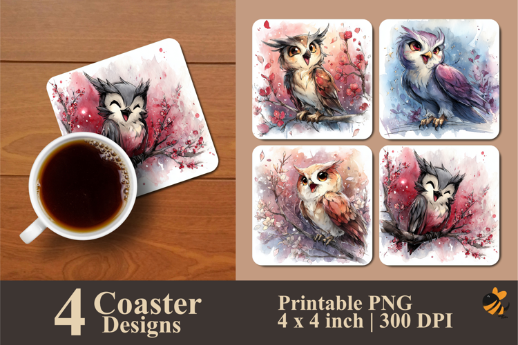 Happy Owl Coaster Sublimation Design