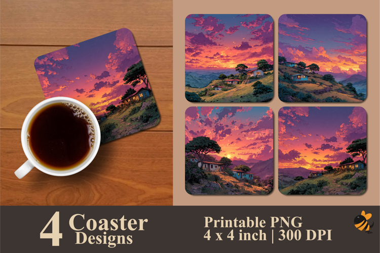 Sunset Serenity Coaster Sublimation Design
