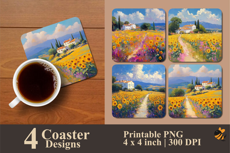 Sunflower Garden Coaster Sublimation Design example image 1