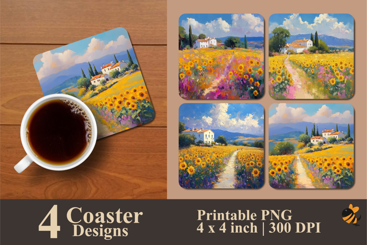 Sunflower Garden Coaster Sublimation Design