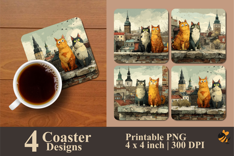 Funny Cats Coaster Sublimation Design