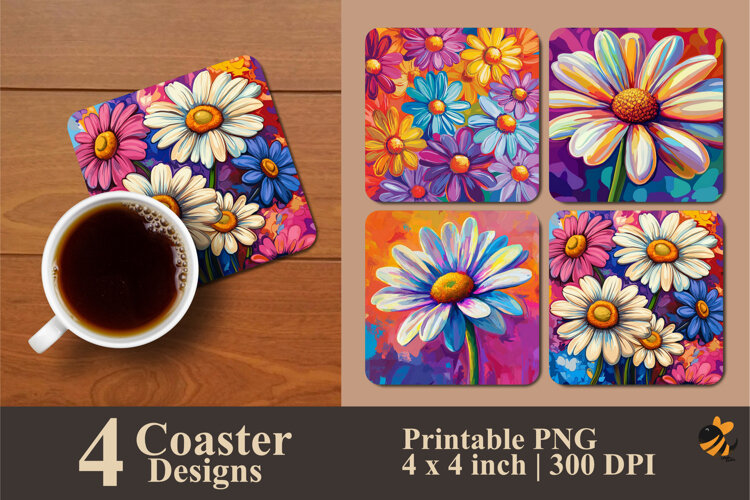 Colorful Aster Flowers Coaster Sublimation Design example image 1