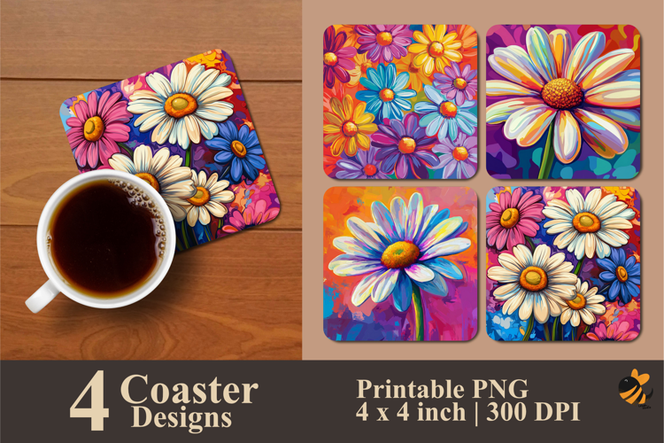 Colorful Aster Flowers Coaster Sublimation Design