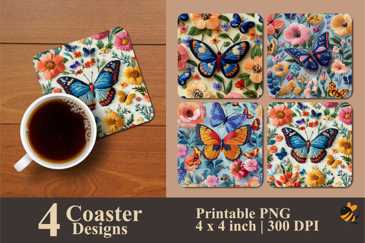 Colorful Butterflies Coaster Sublimation Design