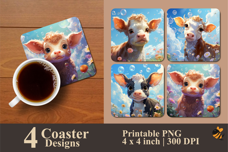 Bubbly Cow Coaster Sublimation Design
