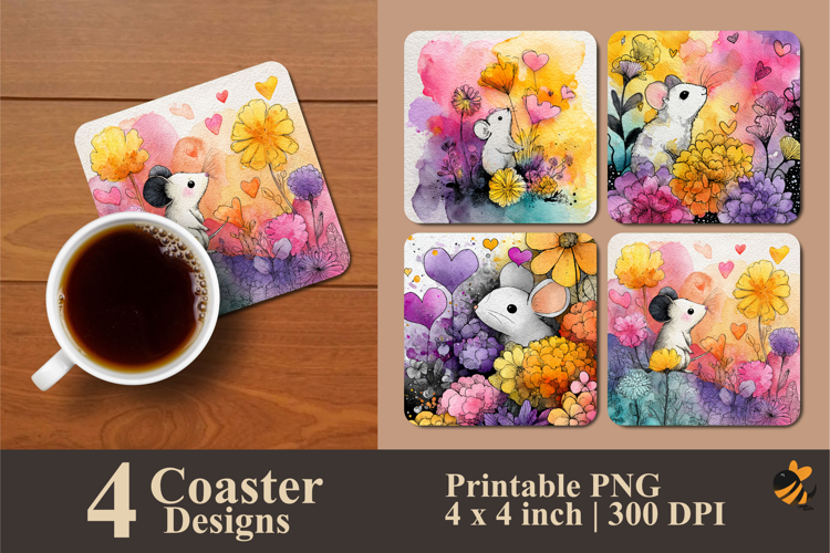 Mouse Hiding Coaster Sublimation Design
