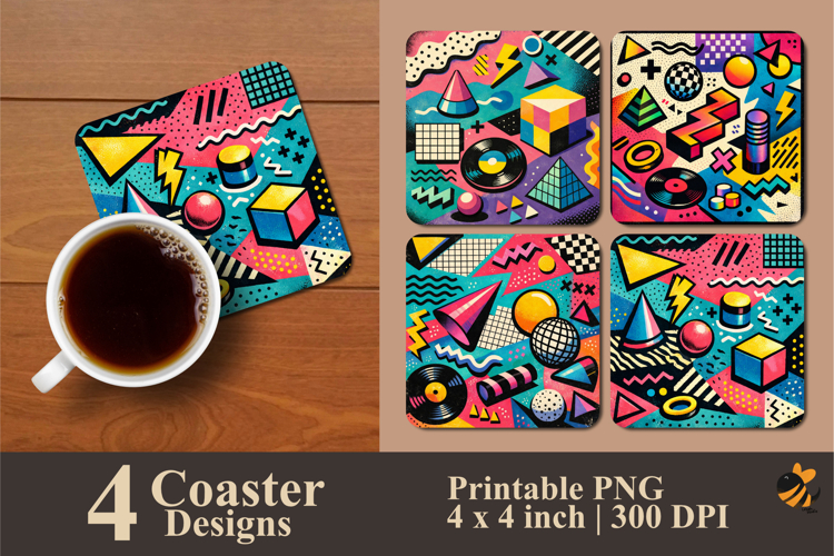 Retro Memphis Art Coaster Sublimation Design