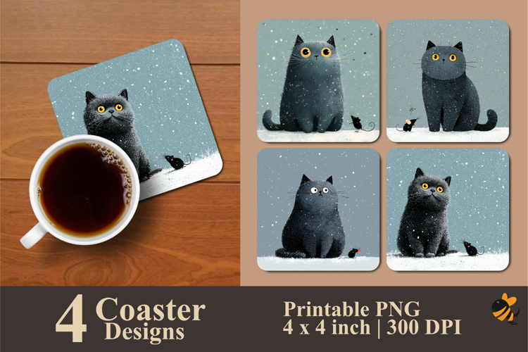 Cute Cat in the Snow Coaster Sublimation Design