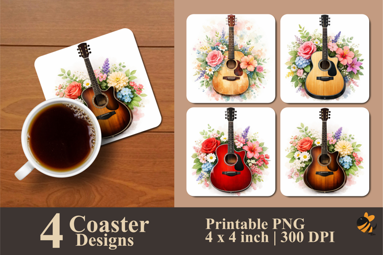 Flower Guitar Coaster Sublimation Design