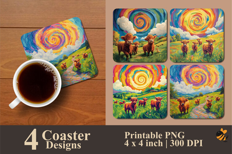Cheerful Nature Coaster Sublimation Design example image 1