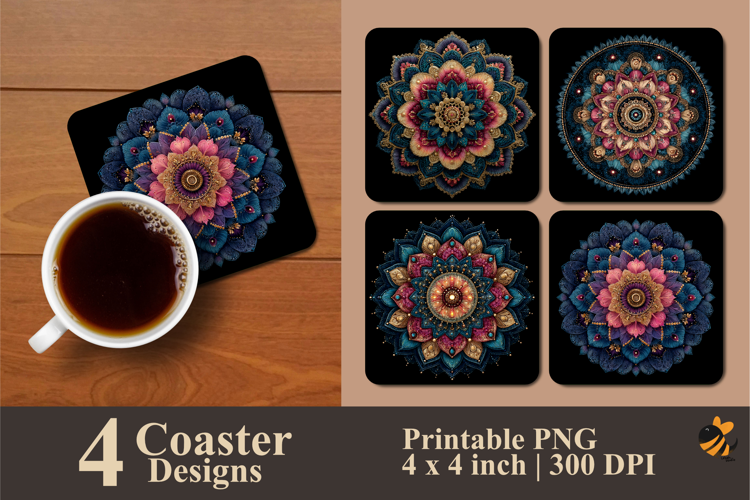 Radiant Floral Circle Coaster Sublimation Design