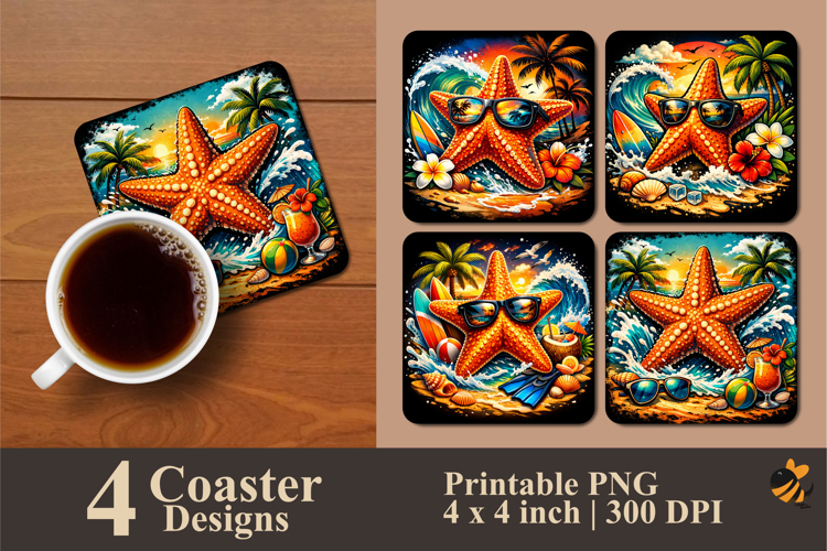 Summer Starfish Coaster Sublimation Design