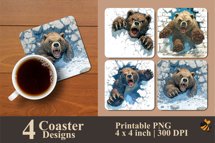 Angry Bear Coaster Sublimation Design
