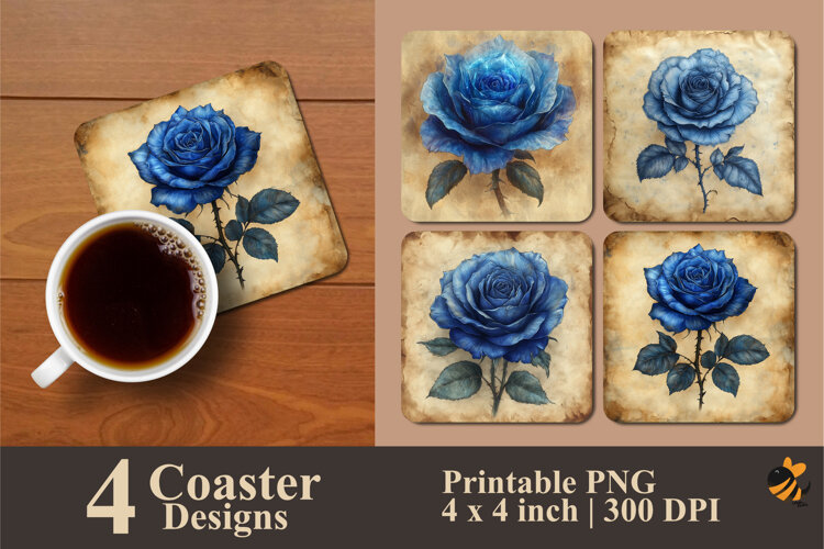 Abstract Blue Rose Coaster Sublimation Design example image 1