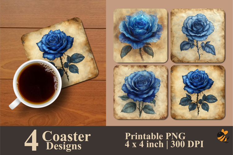 Abstract Blue Rose Coaster Sublimation Design