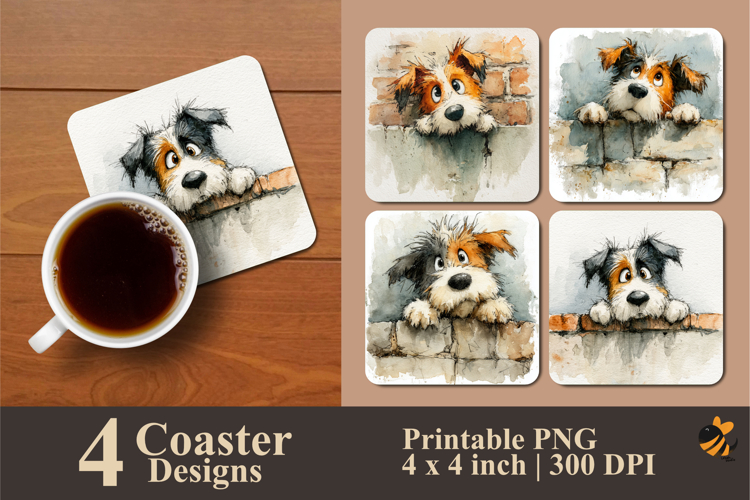 Cute Dog Daydreaming Coaster Sublimation Design