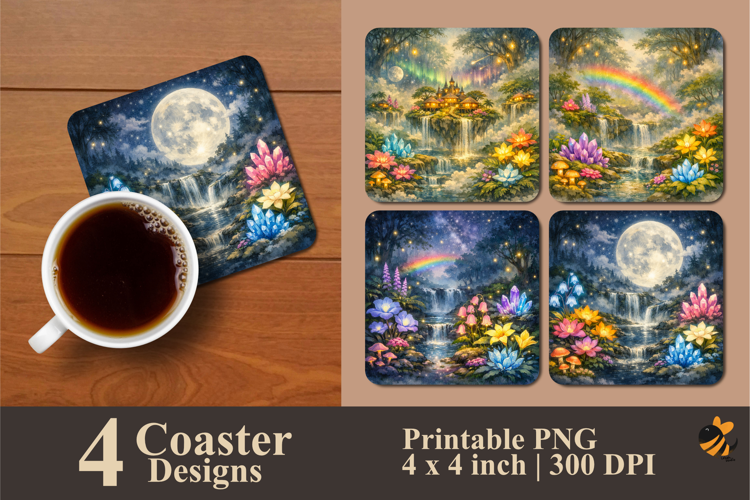 Rainbow Light Garden Coaster Sublimation Design