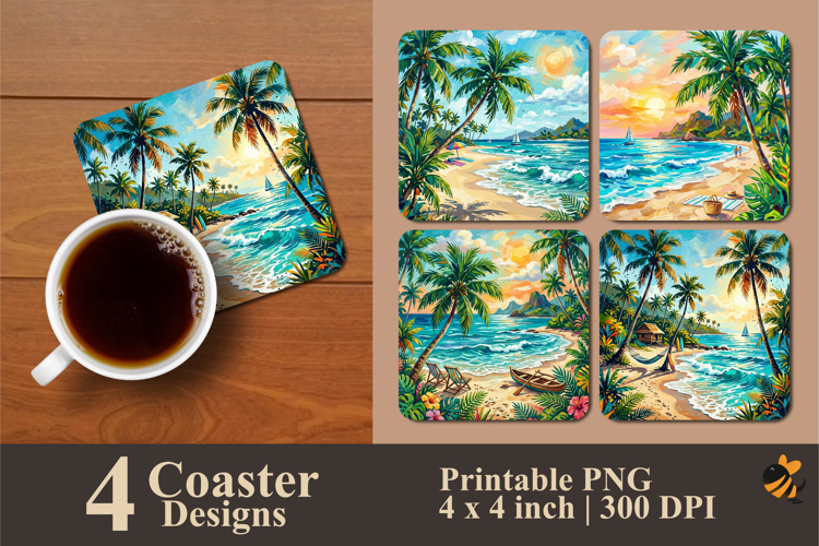 Tropical beach Coaster Sublimation Design