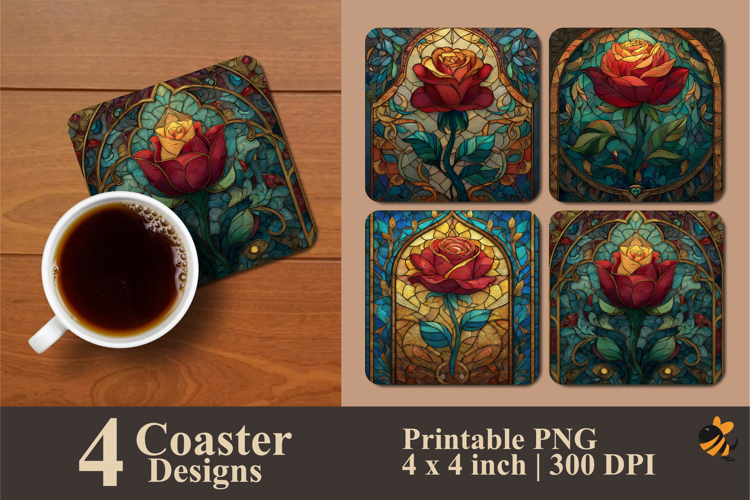 Glass Rose Coaster Sublimation Design