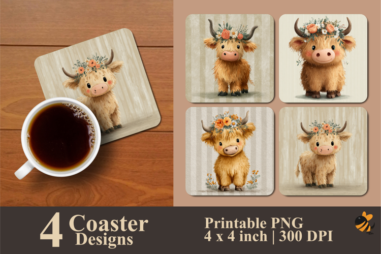Funny Little Cow Coaster Sublimation Design
