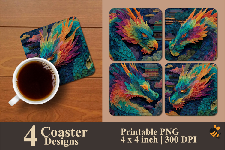 Colorful Dragon Scales Coaster Sublimation Design