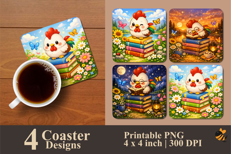 Cute Rooster Coaster Sublimation Design