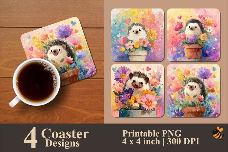 Flowering Hedgehog Coaster Sublimation Design