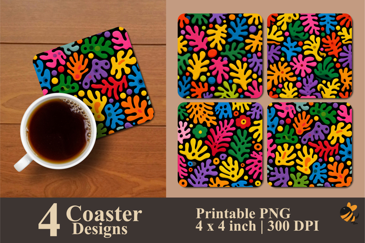 Colorful Leaves Coaster Sublimation Design