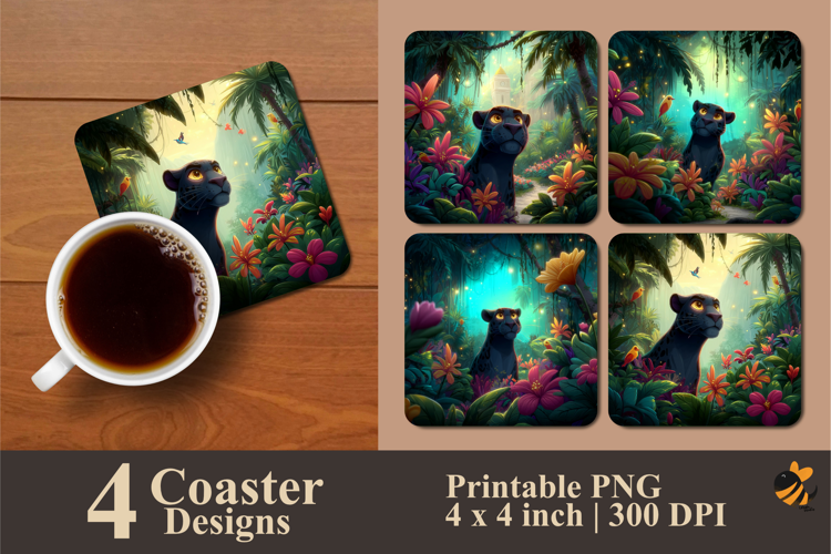Black Jaguar Coaster Sublimation Design