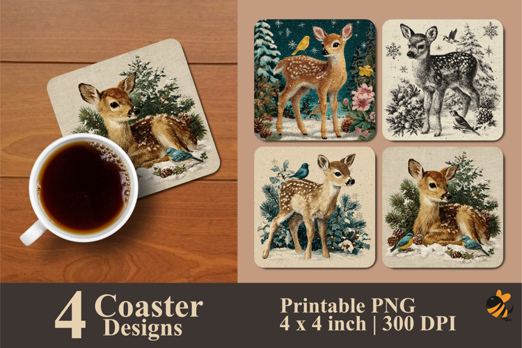 Vintage Deer Coaster Sublimation Design