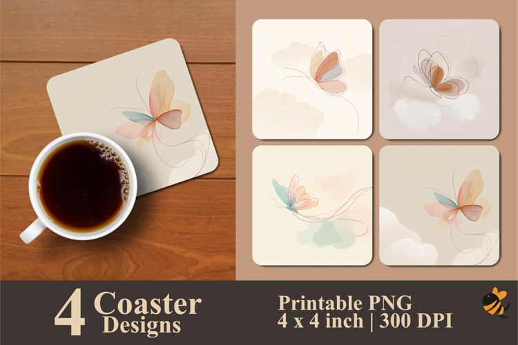 Simple Butterfly Coaster Sublimation Design