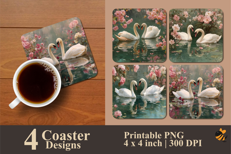 Love Swan Coaster Sublimation Design