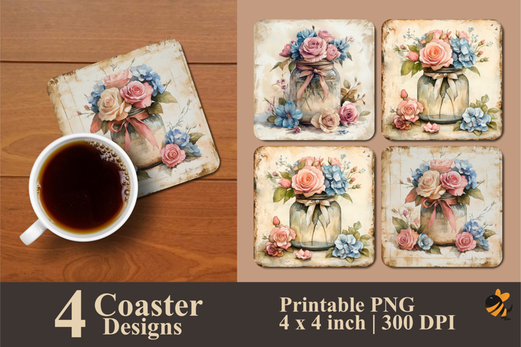 Glass Flower Coaster Sublimation Design