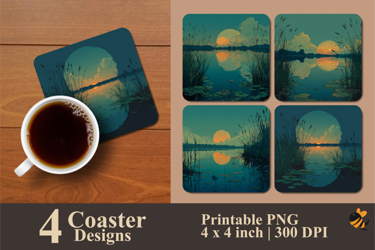 Sunset Lake Coaster Sublimation Designs