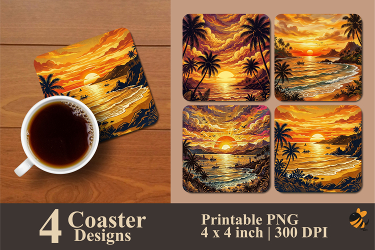 Golden Sunset Beach Coaster Sublimation Design